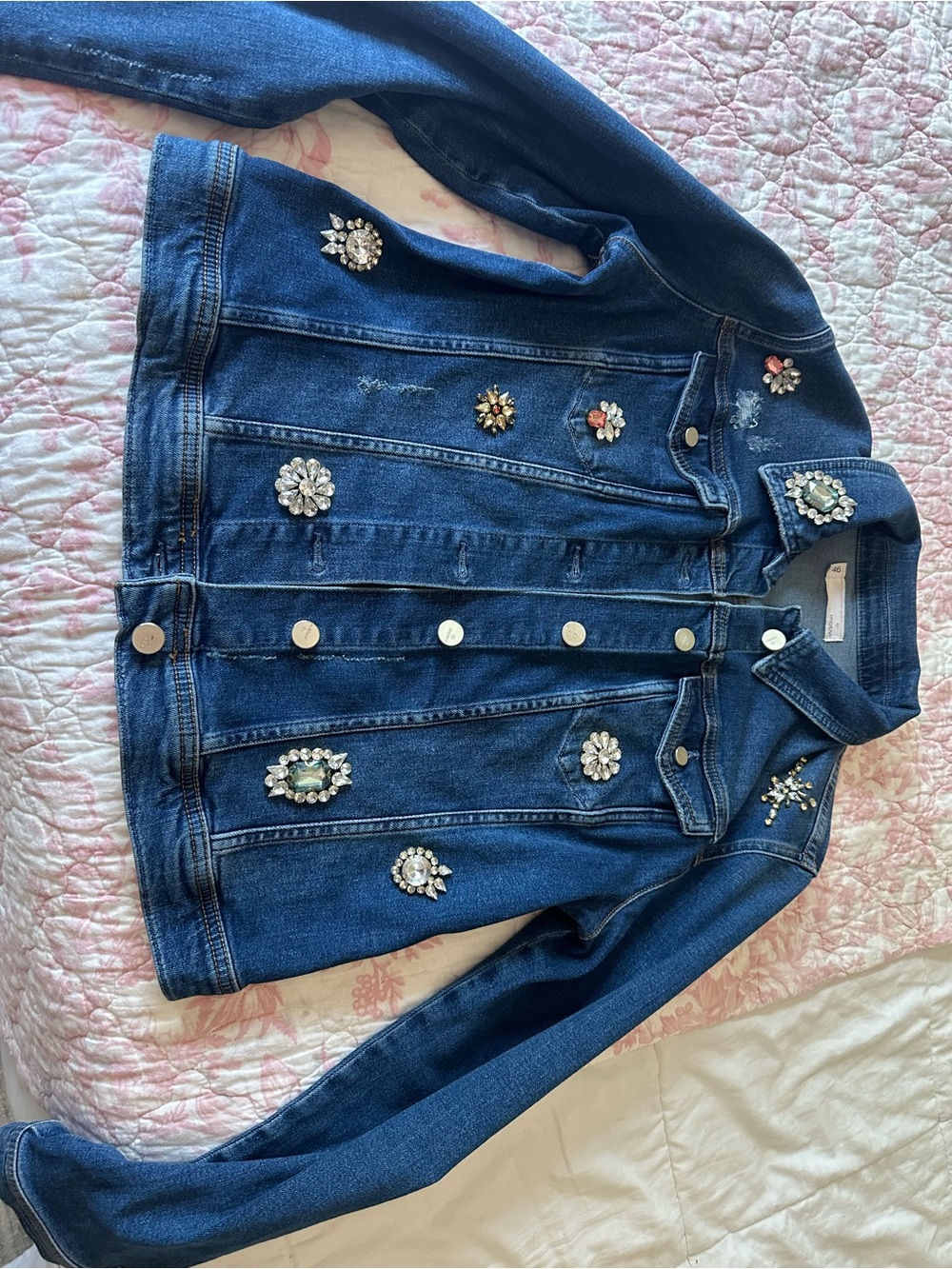 Embellished Dark Blue Denim Jacket - Women